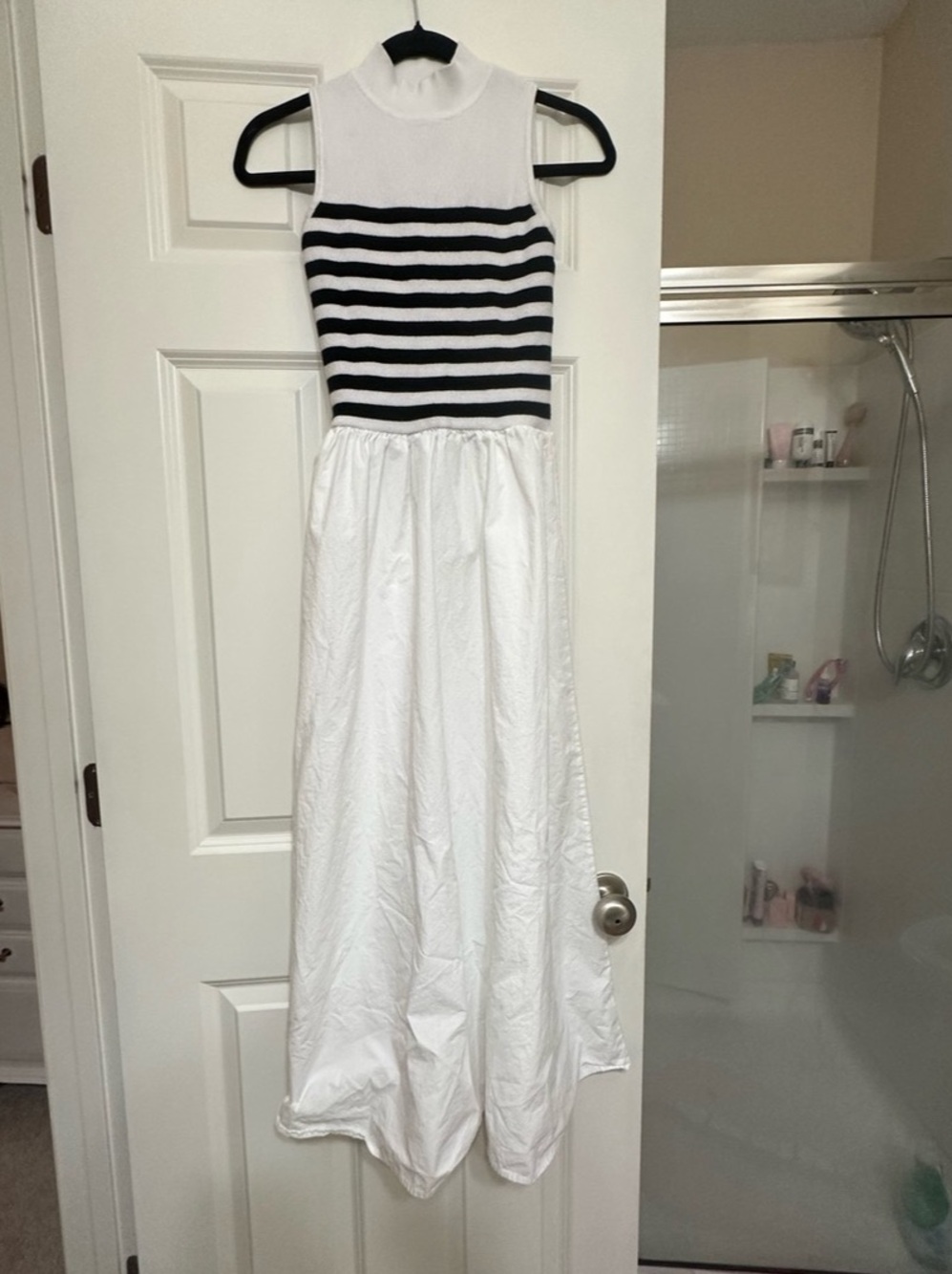 In The Beginning Striped Maxi Dress in White & Black Small